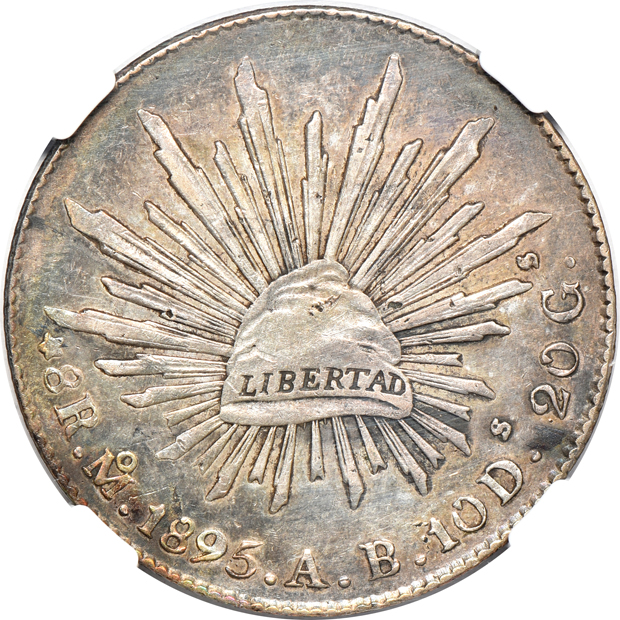 Mexico - 1848-CA RG 8 reales AU-55, and an 1895-MO AB 8 reales AU-53, both NGC