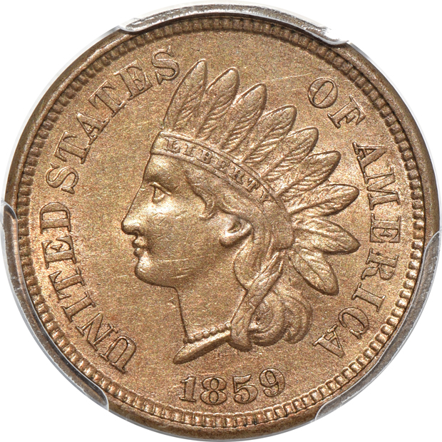 1859 MS-62, and an 1871 AU-53, both PCGS