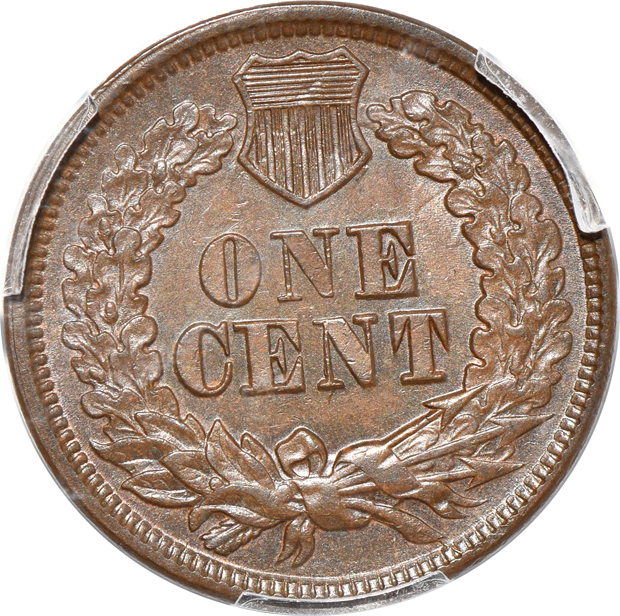 1864 L on Ribbon AU-58, and an 1873 Open 3 MS-64BN, both PCGS CAC