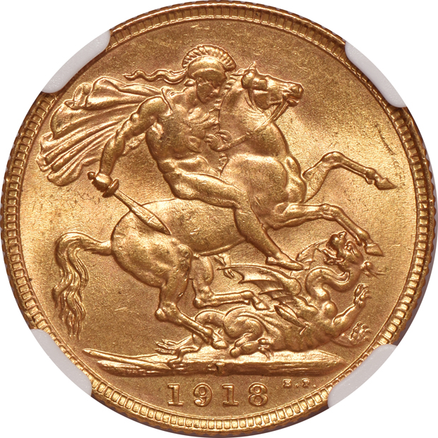 India - Four 1918-I 1 sovereign- NGC MS-64
