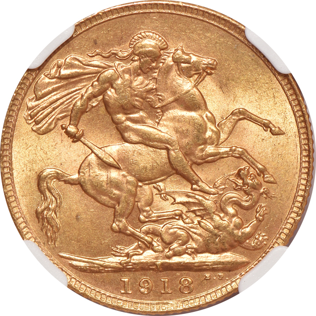 India - Four 1918-I 1 sovereign- NGC MS-64