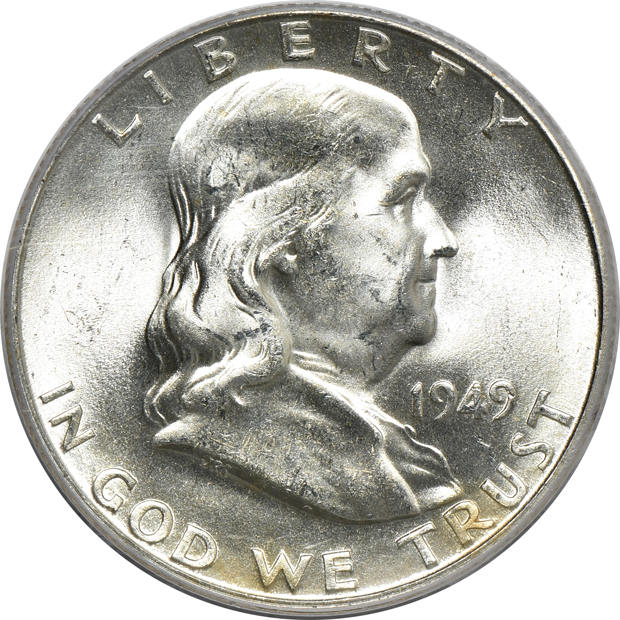 Complete collection of certified Franklin half-dollars, all FBL except the 1953-S