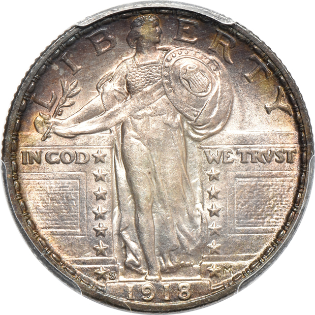 Five Uncirculated Standing Liberty quarters certified by PCGS