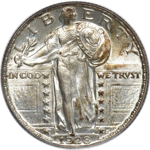 Five Uncirculated Standing Liberty quarters certified by PCGS