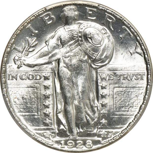 Five Uncirculated Standing Liberty quarters certified by PCGS