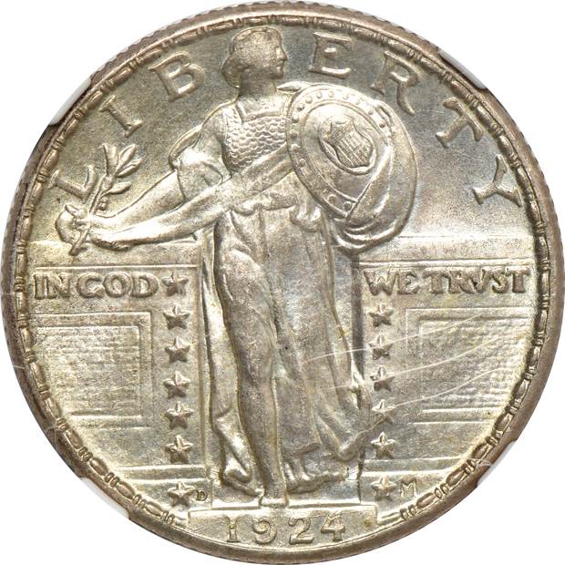 Five Standing Liberty quarters certified MS-65 by NGC