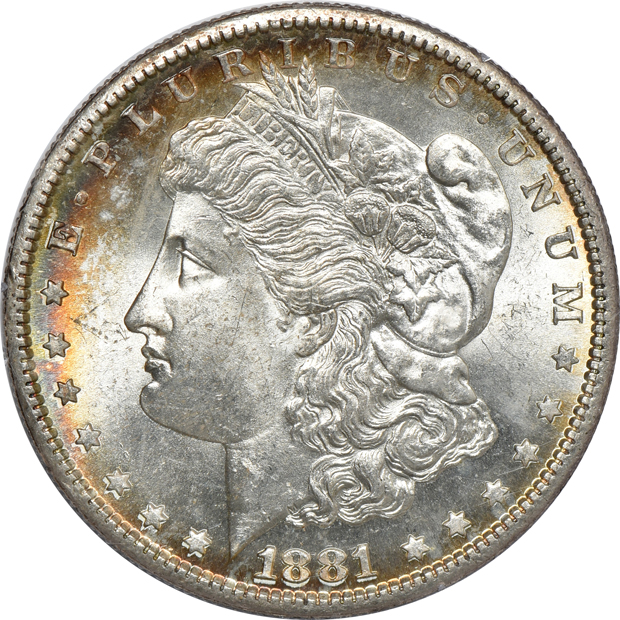Three 1881-S and an 1887, all PCGS MS-64 (rattler) CAC