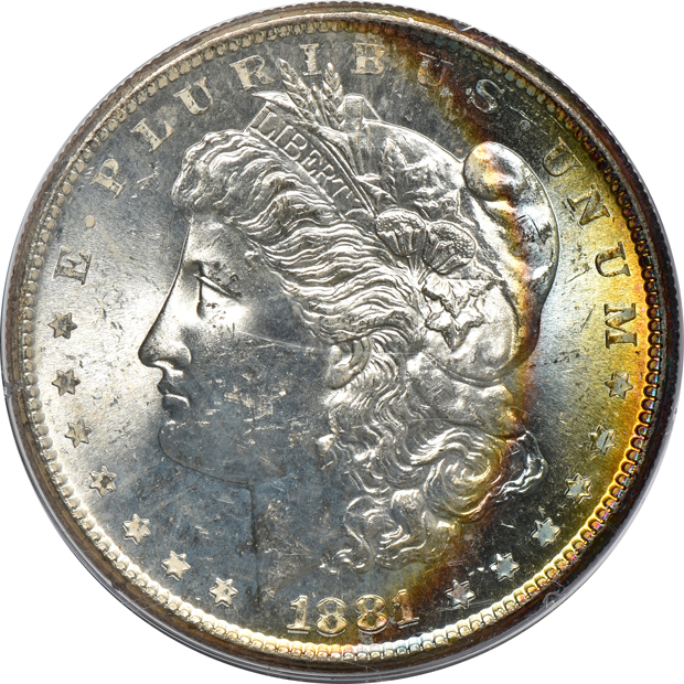 Three 1881-S and an 1887, all PCGS MS-64 (rattler) CAC