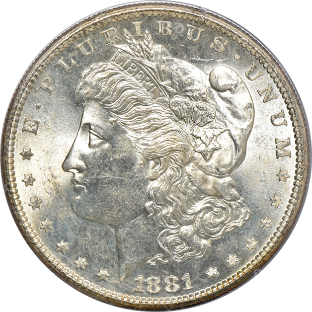 Three 1881-S and an 1887, all PCGS MS-64 (rattler) CAC