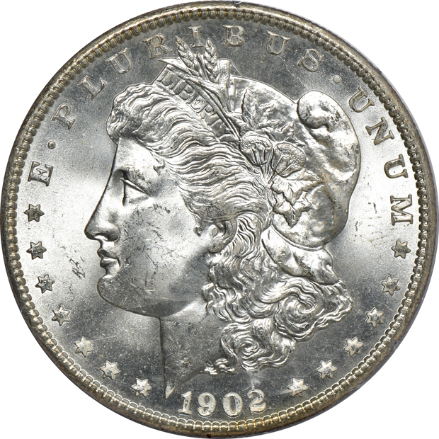Six Morgan silver dollars, all PCGS MS-64 (rattler) CAC
