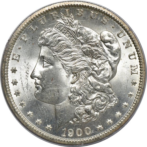 Six Morgan silver dollars, all PCGS MS-64 (rattler) CAC