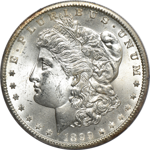 Six Morgan silver dollars, all PCGS MS-64 (rattler) CAC