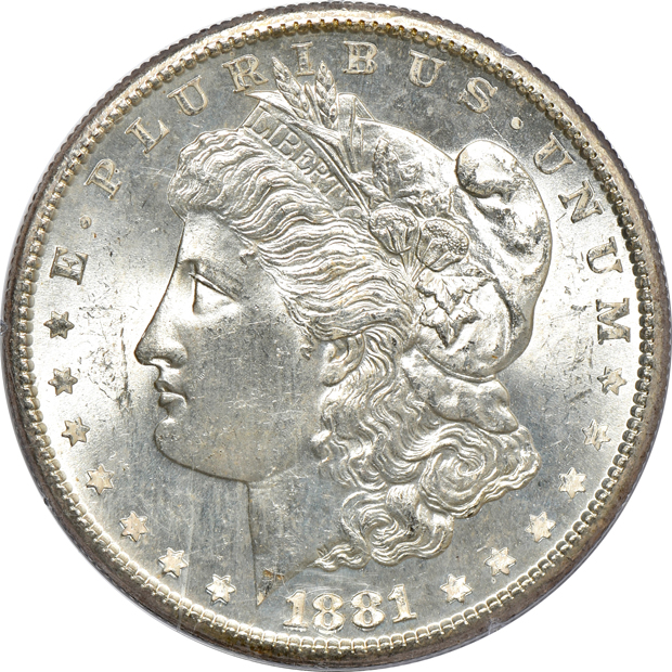 Five 1881-S PCGS MS-64 (rattler) CAC