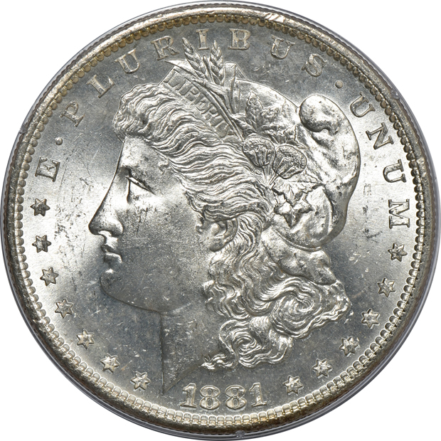 Five 1881-S PCGS MS-64 (rattler) CAC