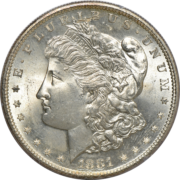 Five 1881-S PCGS MS-64 (rattler) CAC