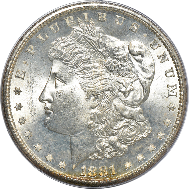 Five 1881-S PCGS MS-64 (rattler) CAC