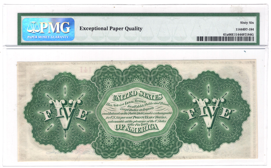1862 $5 Fr# 61a - PMG GemCU-66 EPQ
