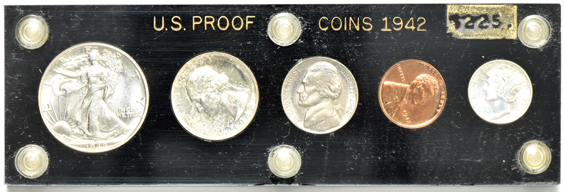 1942 five coin Proof Set, and a 1942 six coin Proof Set, both in a Capital Plastics holder