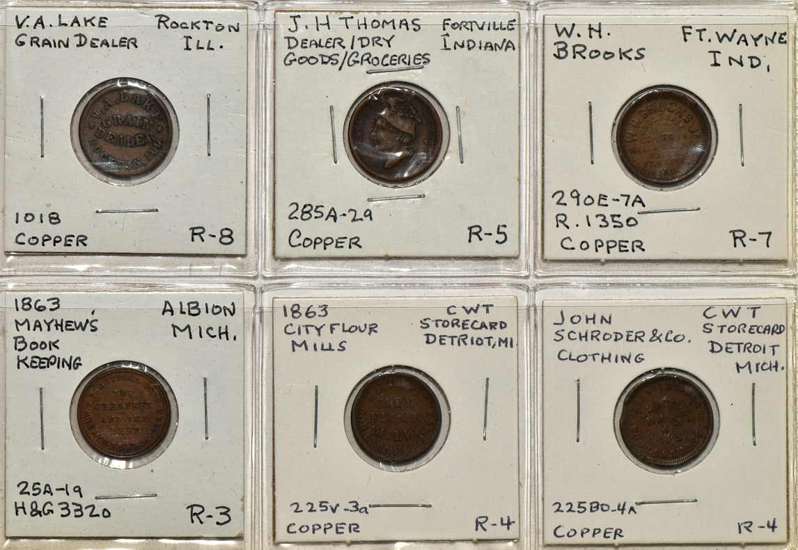 Group of 140 Civil War tokens in a Dansco album