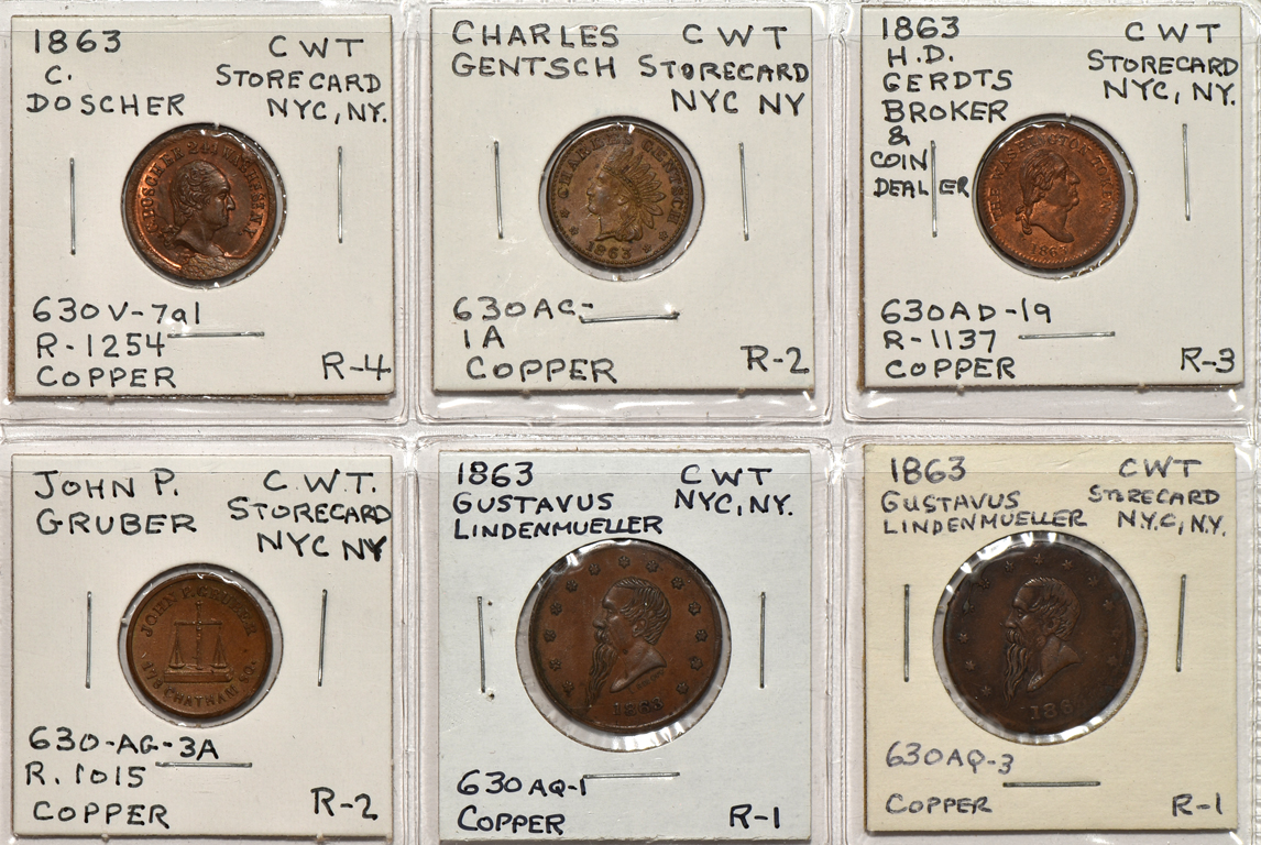 Group of 140 Civil War tokens in a Dansco album