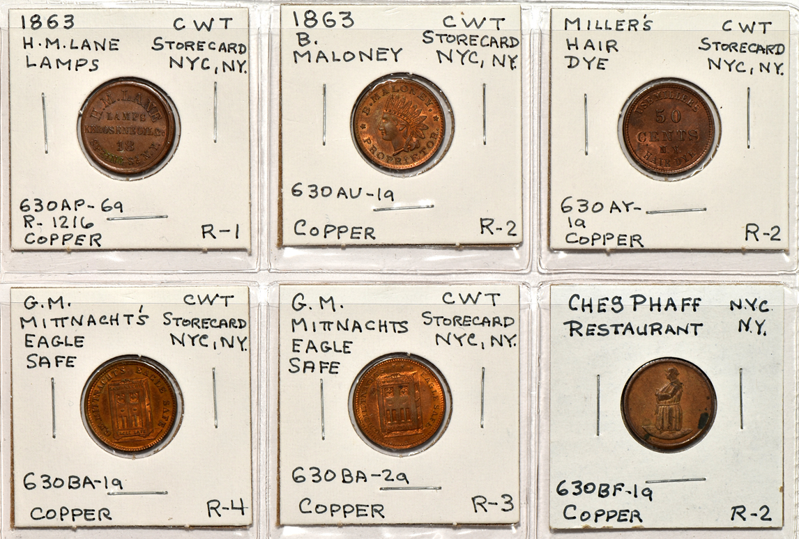 Group of 140 Civil War tokens in a Dansco album