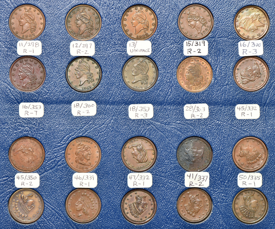 Group of 114 Civil War tokens in a Whitman 9452 album