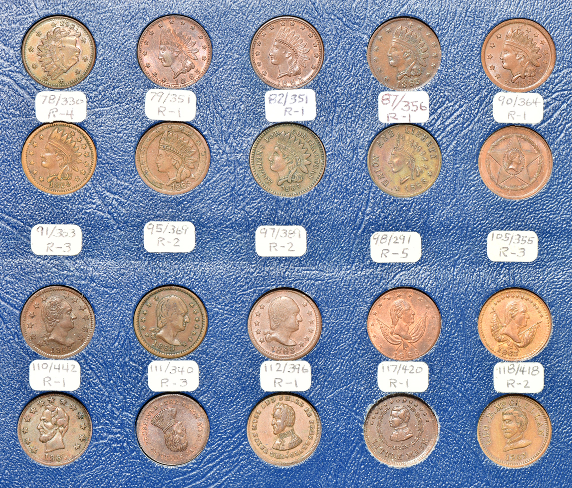 Group of 114 Civil War tokens in a Whitman 9452 album