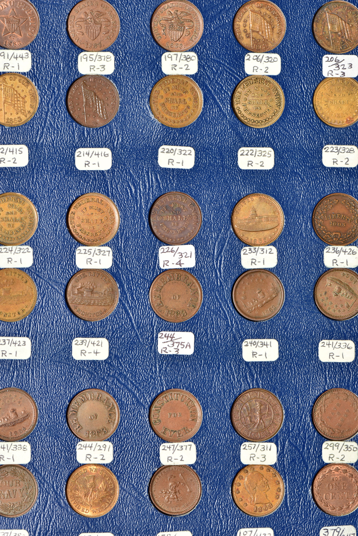 Group of 114 Civil War tokens in a Whitman 9452 album