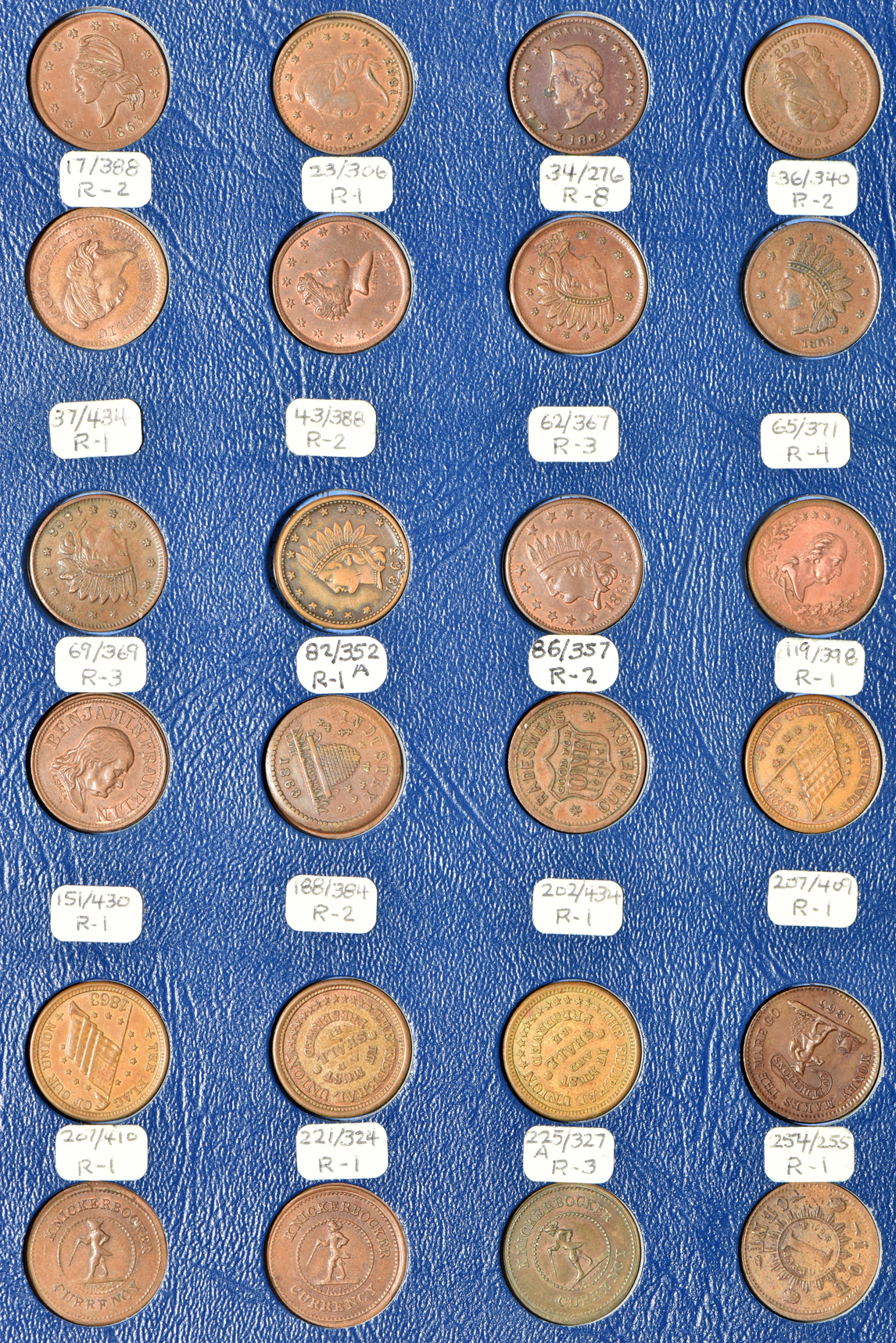 Group of 114 Civil War tokens in a Whitman 9452 album