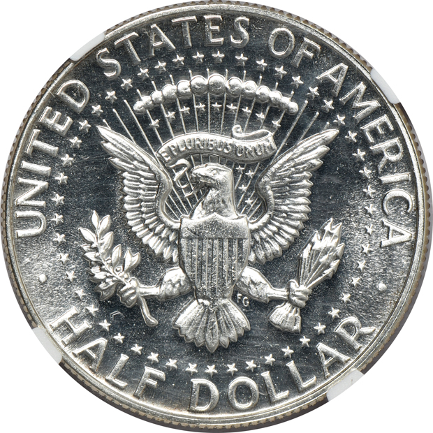 Eight certified Kennedy half-dollars