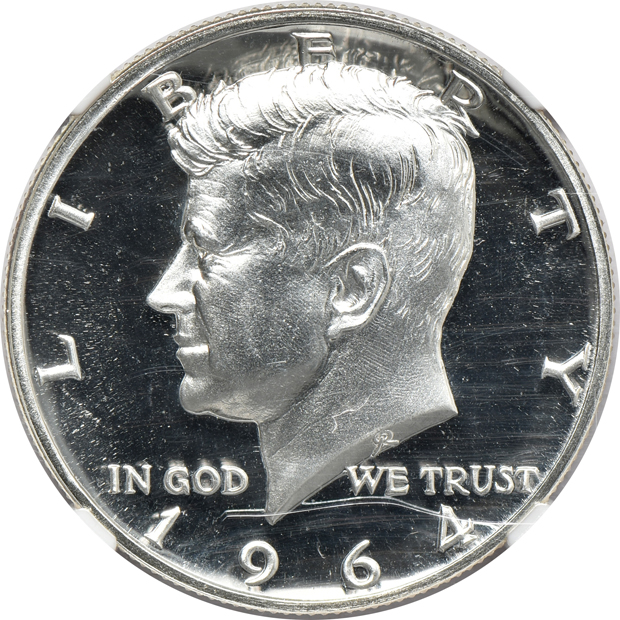 Eight certified Kennedy half-dollars