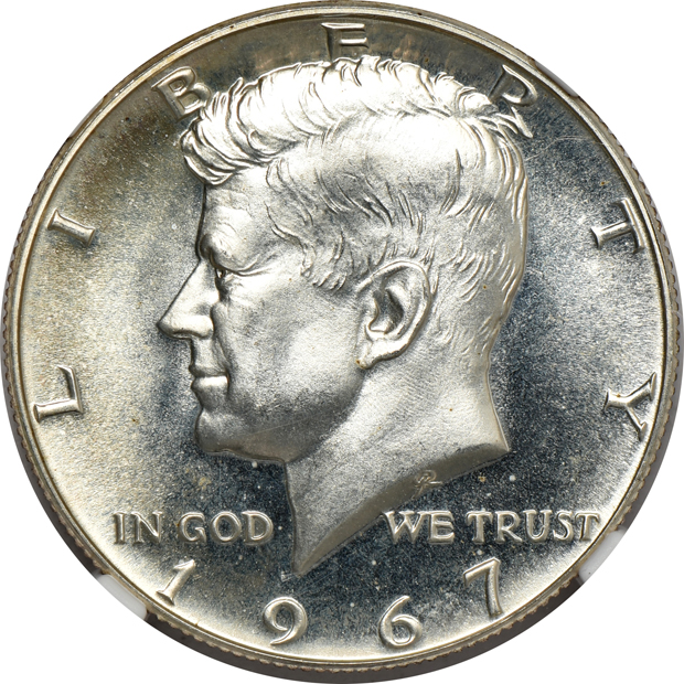 Eight certified Kennedy half-dollars