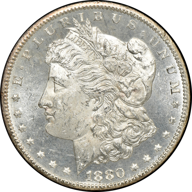 1880-CC GSA NGC MS-63, and an 1882-CC PCGS MS-62 (rattler) CAC