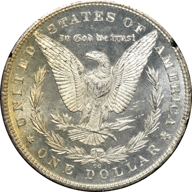 1880-CC GSA NGC MS-63, and an 1882-CC PCGS MS-62 (rattler) CAC