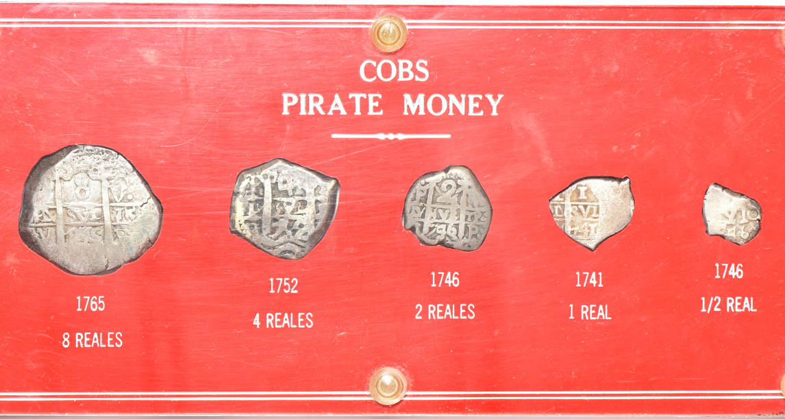 Spanish Colonial - Cobs Pirate Money set of five in a custom holder
