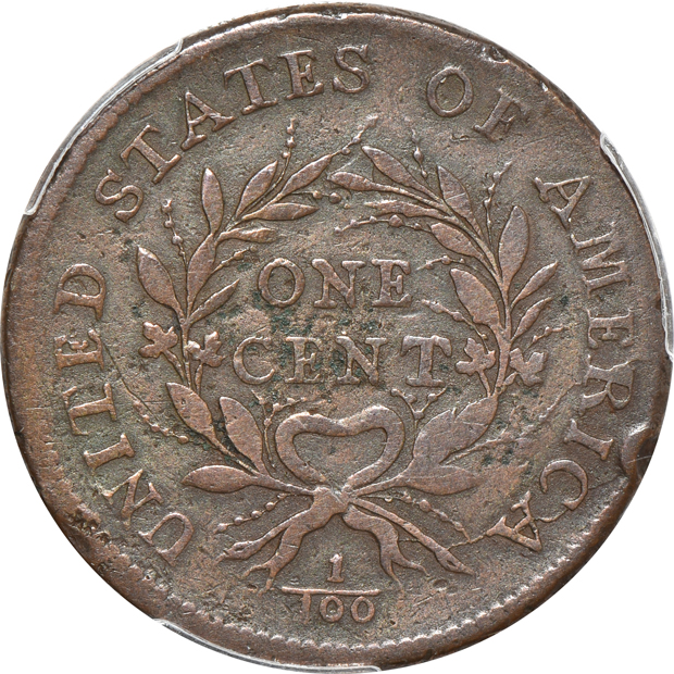 1793 Wreath, Vine, and Bars PCGS F details/edge damaged