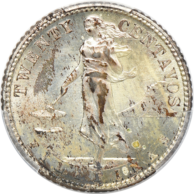 Philippines - Two 1908 20 centavos, PR-64 and PR-65+, both PCGS