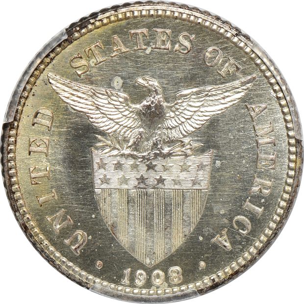 Philippines - Two 1908 20 centavos, PR-64 and PR-65+, both PCGS