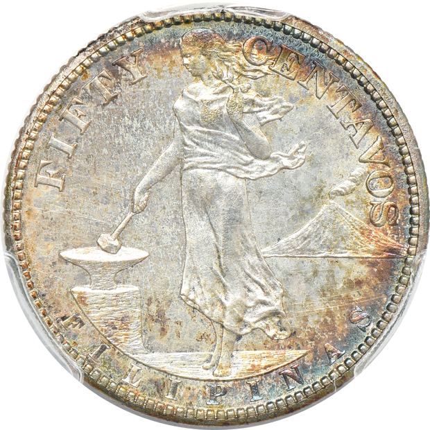 Philippines - Two 1908 50 centavos, PR-62 and PR-63, both PCGS