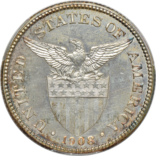 Philippines - Two 1908 50 centavos, PR-62 and PR-63, both PCGS