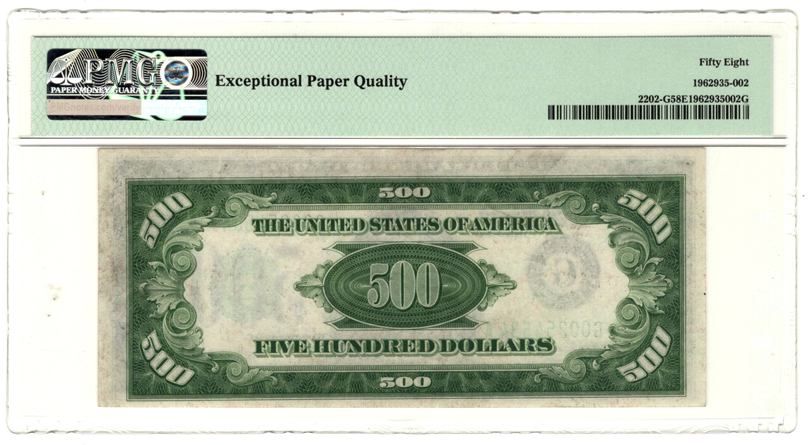 1934-A $500 Chicago Fr# 2202-G - PMG AU-58 EPQ