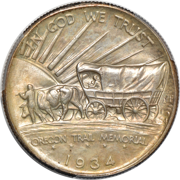 1933-D Oregon MS-64 CAC, and a 1934-D Oregon MS-65, both PCGS