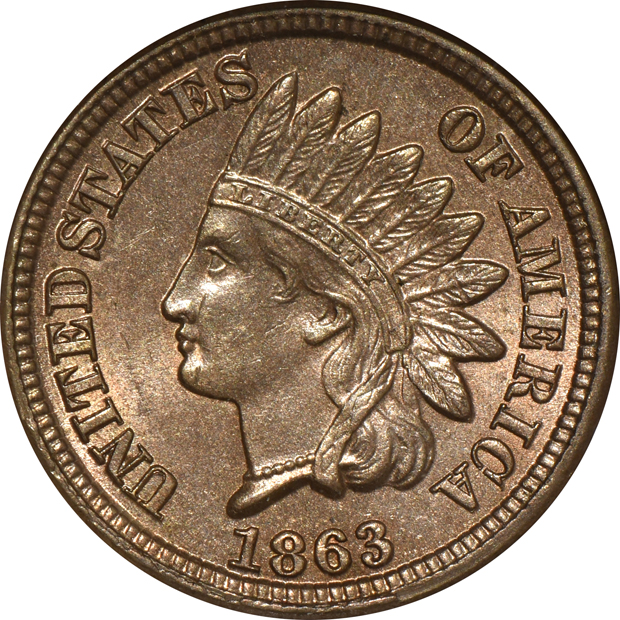 1860 PCGS MS-62 CAC, 1863 MS-63 CAC, and a 1909 MS-65RD 
