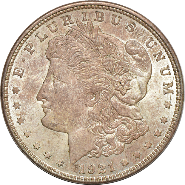 Fourteen Peace dollars and Three 1921 Morgan dollars