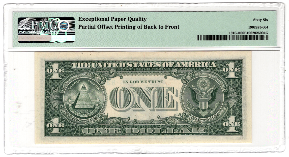 Error Currency 1977-A $1 St. Louis FRN Fr# 1910-H Offset Printing Error - PMG GemCU-66 EPQ