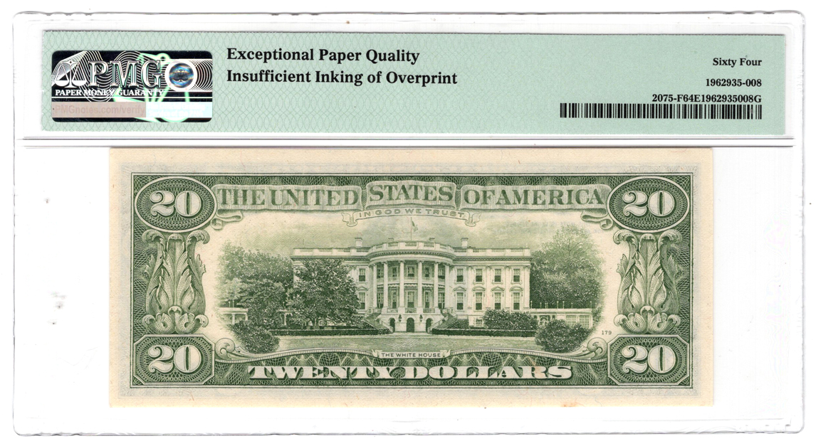 Error Currency 1985 $20 Atlanta FRN Fr# 2075 E Insufficient Inking Error - PMG ChCU-64 EPQ