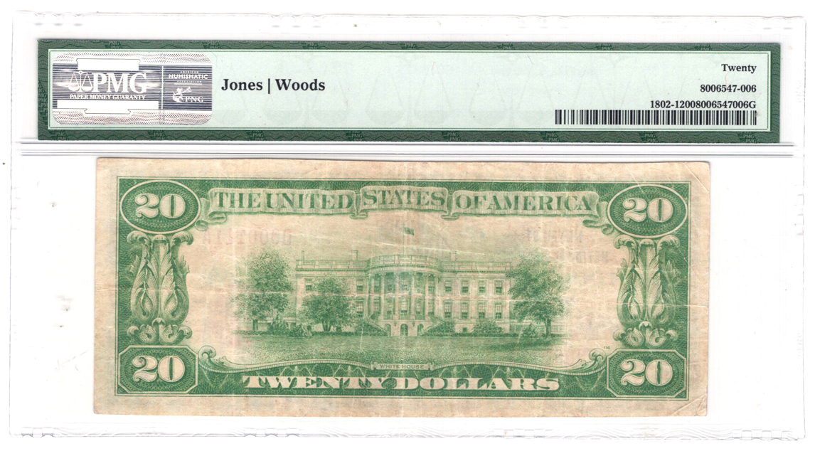 1929 $20 Type 1 - Linn Creek, MO Charter #7853 - PMG VF-20