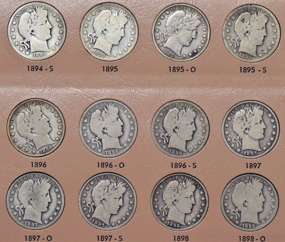 Collection of 73 different Barber half dollars in a Dansco 7150 album (two 1894-S, no 1913)
