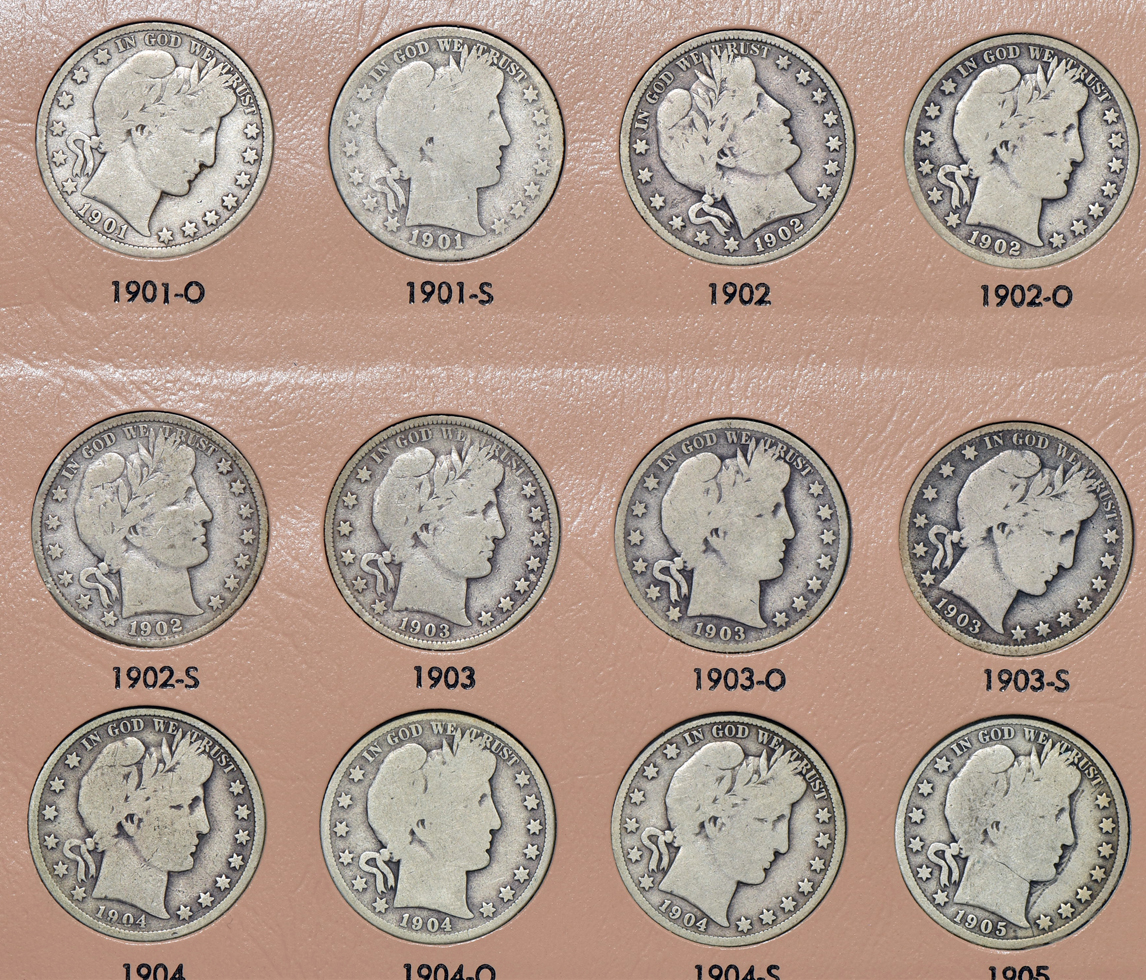 Collection of 73 different Barber half dollars in a Dansco 7150 album (two 1894-S, no 1913)
