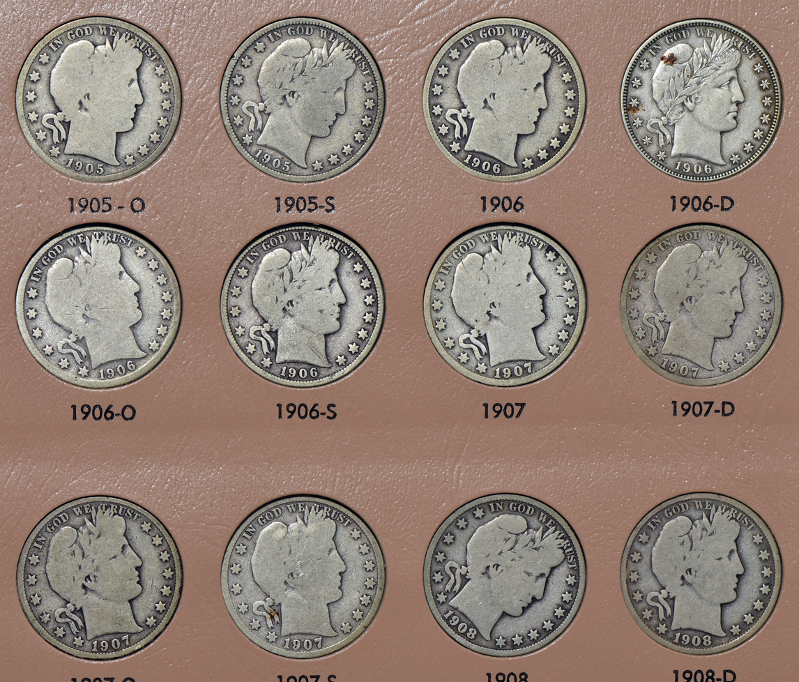 Collection of 73 different Barber half dollars in a Dansco 7150 album (two 1894-S, no 1913)